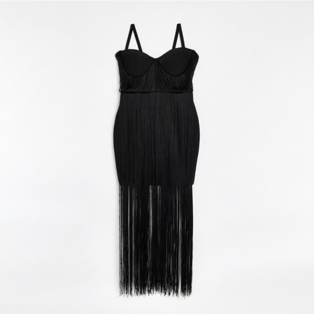 River Island Woman's Bodycon Elegant Black Fringe Dress NEW WITH TAGS!
